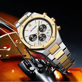 CURREN Fashion Casual Stainless Steel Band Quartz Wristwatches with Chronograph Waterproof Men's Watches