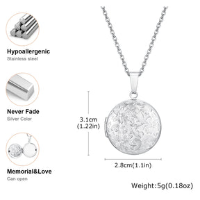 Vnox Never Fade Silver Color Stainless Steel Women Locket Pendant, Openable Heart Pendant Necklaces, Life Tree Floral Collar