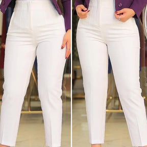 Stylish Office Pants 3D Cutting Workwear Anti-pilling Women Cropped Work Pants Solid Color Female Casual Trousers For Daily Wear