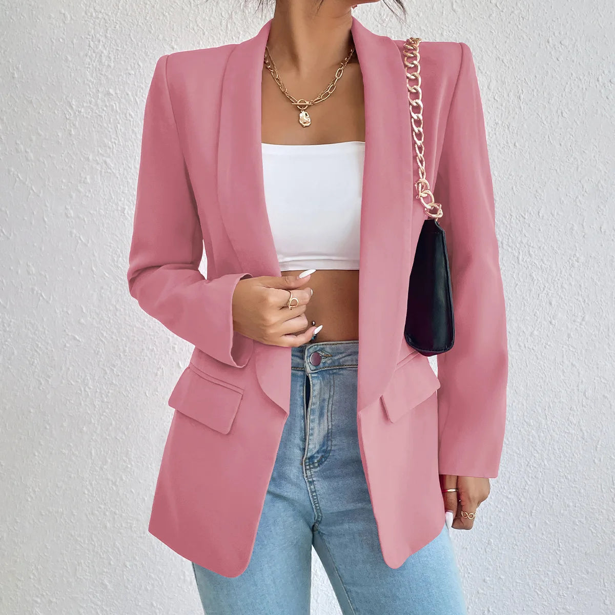 Chic Rose Red Blazers for Women Spring 2023 Casual Coats Black Women's Jacket Suit Basic Slim Summer Blazer Women Jacket Office