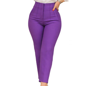 Stylish Office Pants 3D Cutting Workwear Anti-pilling Women Cropped Work Pants Solid Color Female Casual Trousers For Daily Wear