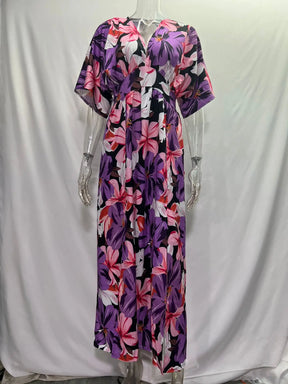 Casual Print Women Dress Summer Fahsion V Neck Short Sleeve Office Elegant Maxi Dresses Female Holiday Beach Party Dress New