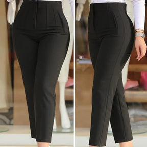 Stylish Office Pants 3D Cutting Workwear Anti-pilling Women Cropped Work Pants Solid Color Female Casual Trousers For Daily Wear
