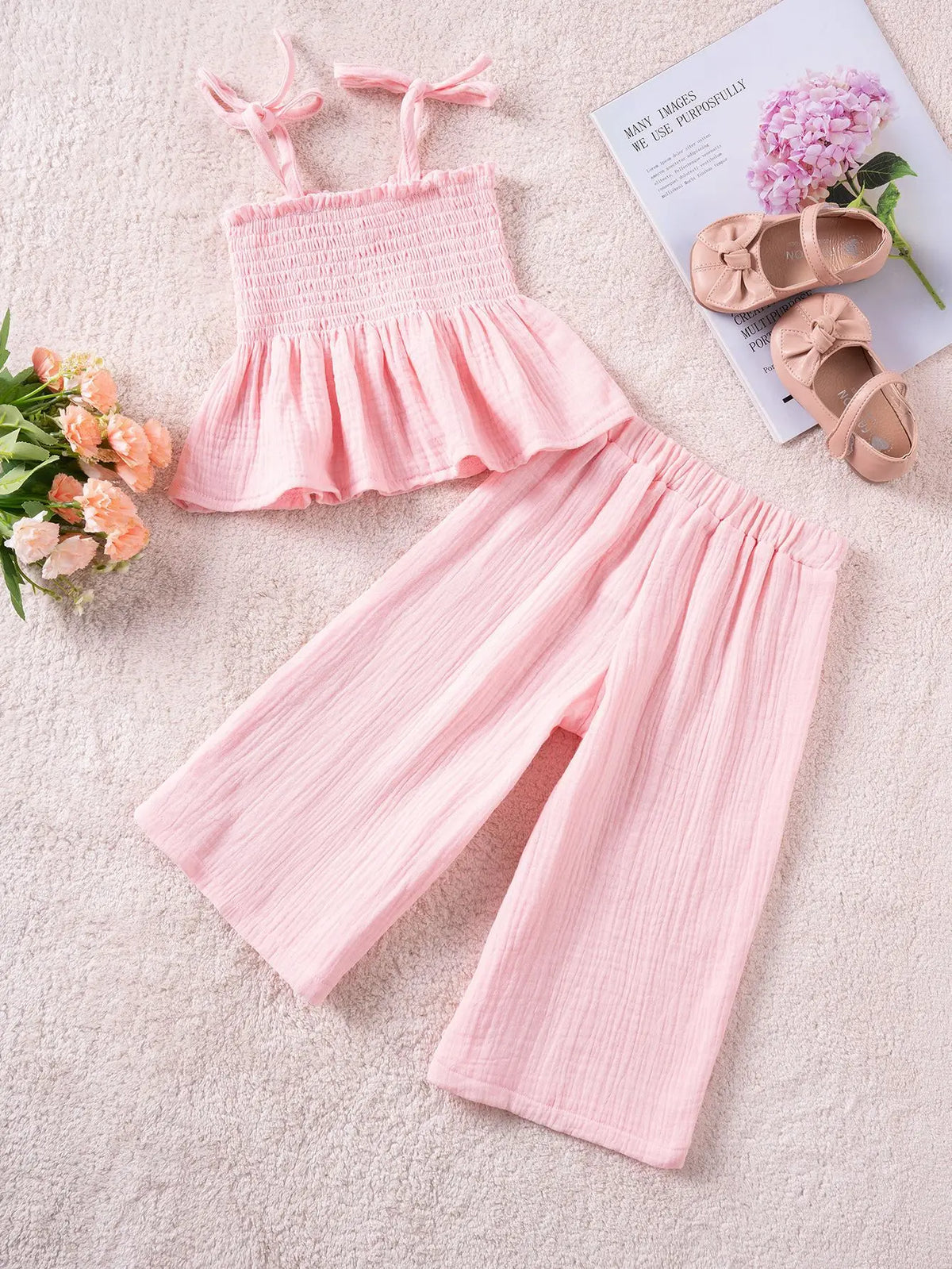 2025 Summer Baby Girl Sets  Fashionable Casual Camisole Shirt and Loose Pants for Kids Girls
