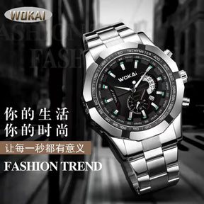 WOKAI high quality large dial men's European style waterproof luminous personality calendar watch boy business clock retro