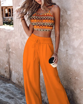 Women's Fashion Spring/Summer Sleeveless Tank Slim Fit Short Top Elegant High Waist Casual Printing Pants 2-piece Set S-3XL