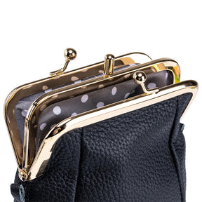 2024New Vintage Women Clip Bags Genuine Leather Mobile Phone Purse Bag Kiss Lock Crossbody Bags