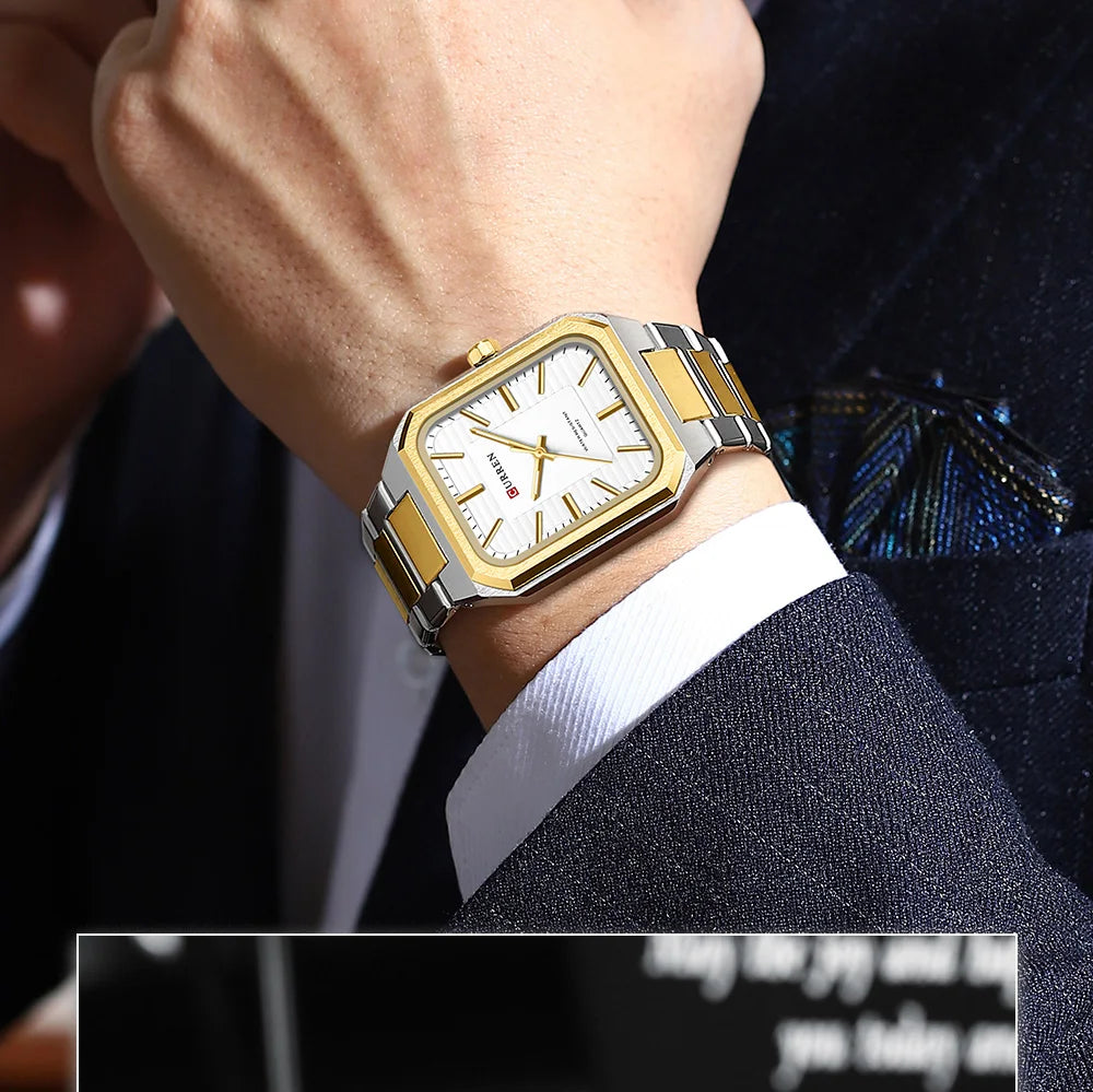 CURREN NEW Rectangular Business Watches for Men 2023 Fashion Brand Quartz Stainless Steel Band Wristwatch Male Clock 8457