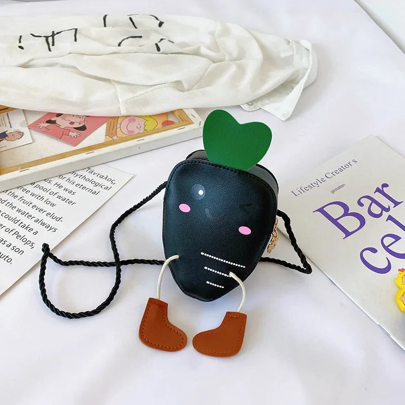 New Mini Cartoon Carrot PU Leather Children's Small Crossbody Bag Cute Kids One Shoulder Bag Boy Girl Sweet Messenger Bag Purse