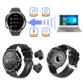 2 In 1 TWS Earphones Smart Watch Waterproof Wireless Bluetooth Dual Headset Call Health Blood Pressure Sports Music Smartwatch