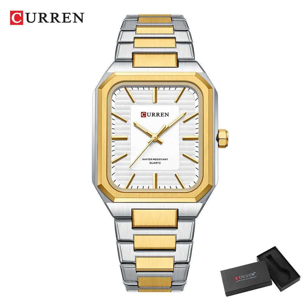 CURREN NEW Rectangular Business Watches for Men 2023 Fashion Brand Quartz Stainless Steel Band Wristwatch Male Clock 8457