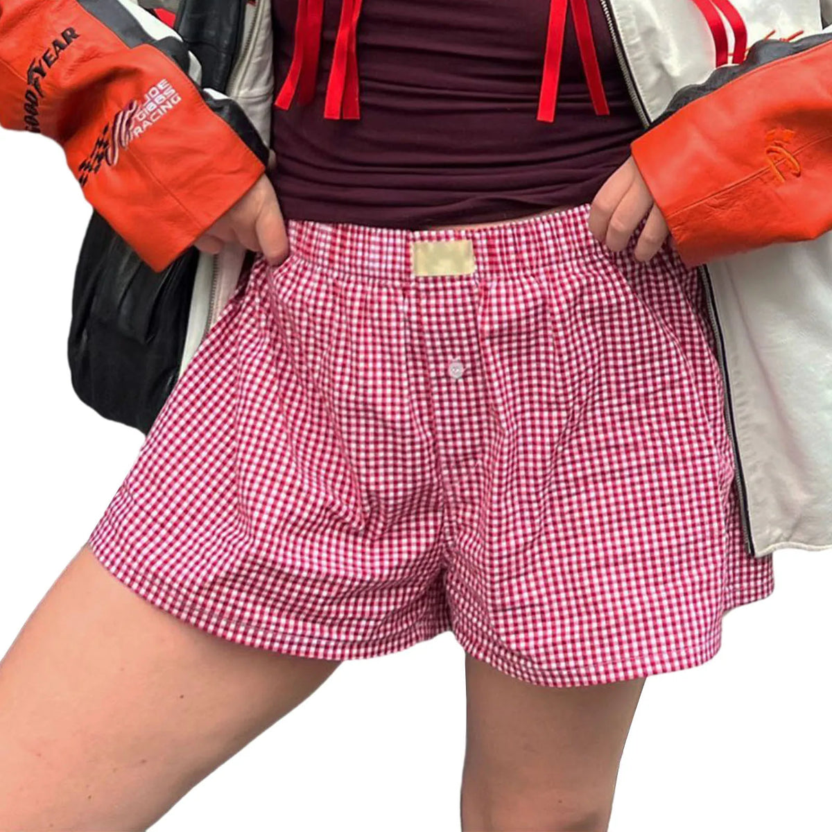 Women s Y2K Summer Lounge Shorts Checkered Printed Sports Shorts with Button Elastic Pajamas Short for Women