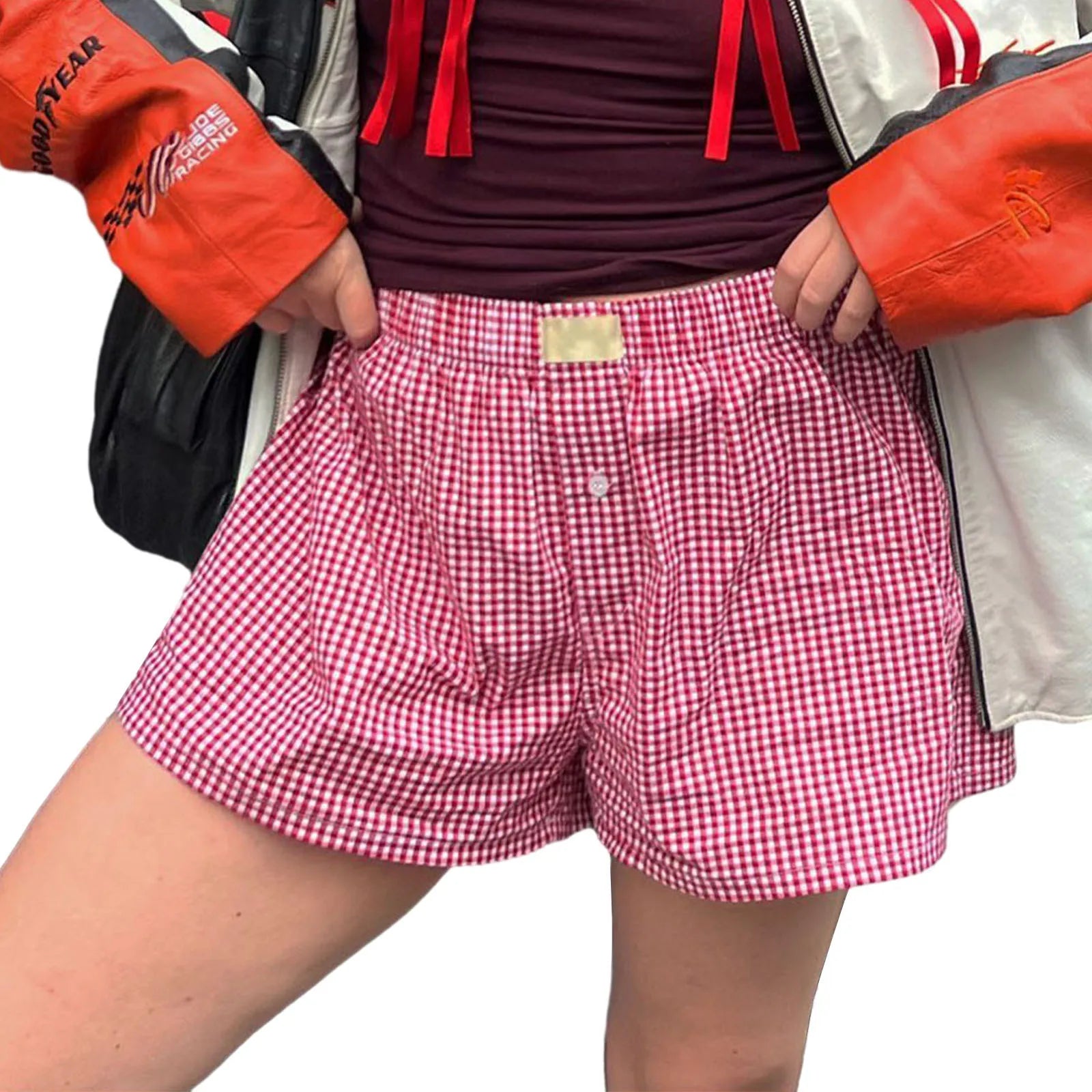 Women s Y2K Summer Lounge Shorts Checkered Printed Sports Shorts with Button Elastic Pajamas Short for Women