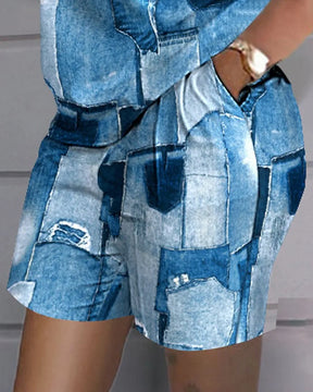Women Casual Short Sleeve Outfit 2024 Summer Fashion Letter Printed O Neck Pocket Suit Female T Shirt Top Shorts Two Pieces Set