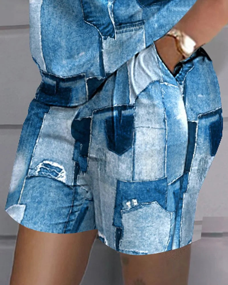 Women Casual Short Sleeve Outfit 2024 Summer Fashion Letter Printed O Neck Pocket Suit Female T Shirt Top Shorts Two Pieces Set