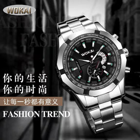 WOKAI high quality large dial men's European style waterproof luminous personality calendar watch boy business clock retro