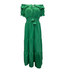 Women Fashion Ruffle One-piece Collar Dresses New Stretch Elasticated Waist Dress Female Commuter Casual Party Floor-length Gown