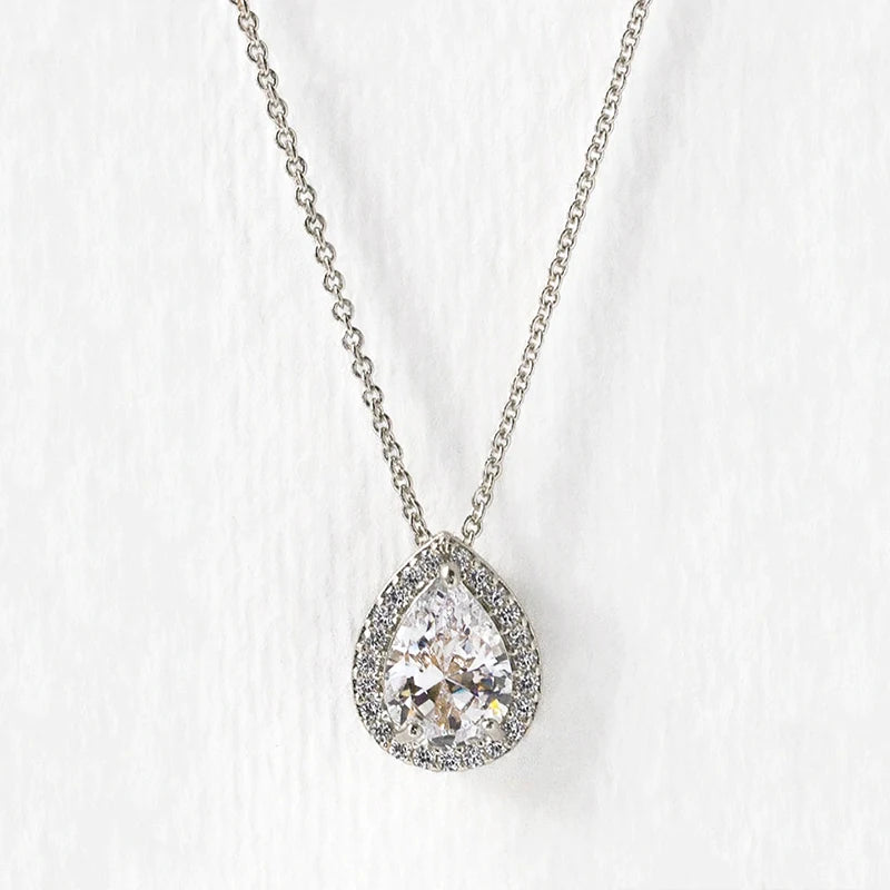Huitan Fashion Women Water Drop CZ Pendant Necklace Silver Color O Chain Temperament Elegant Lady's Neck Accessories Hot Jewelry