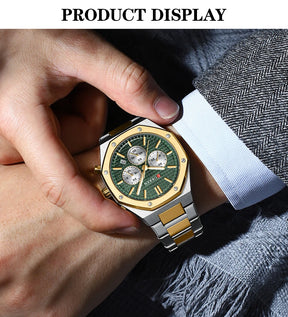 CURREN Fashion Casual Stainless Steel Band Quartz Wristwatches with Chronograph Waterproof Men's Watches