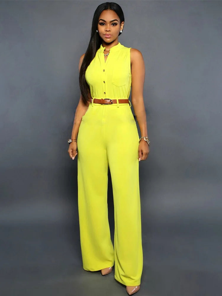 Jumpsuit Women 2021 Europe New single-breasted High Waist Belt wide-legged Pants Jumpsuits Rompers Womens Slim Jumpsuits ZSW2197