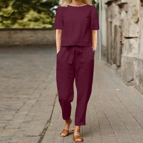 Women's Pullover Shirt And Pants Two-piece Set 2024 Women's Cotton And Linen Summer Suit Short Sleeved O-neck Outfit Pants