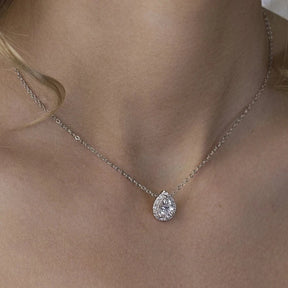 Huitan Fashion Women Water Drop CZ Pendant Necklace Silver Color O Chain Temperament Elegant Lady's Neck Accessories Hot Jewelry