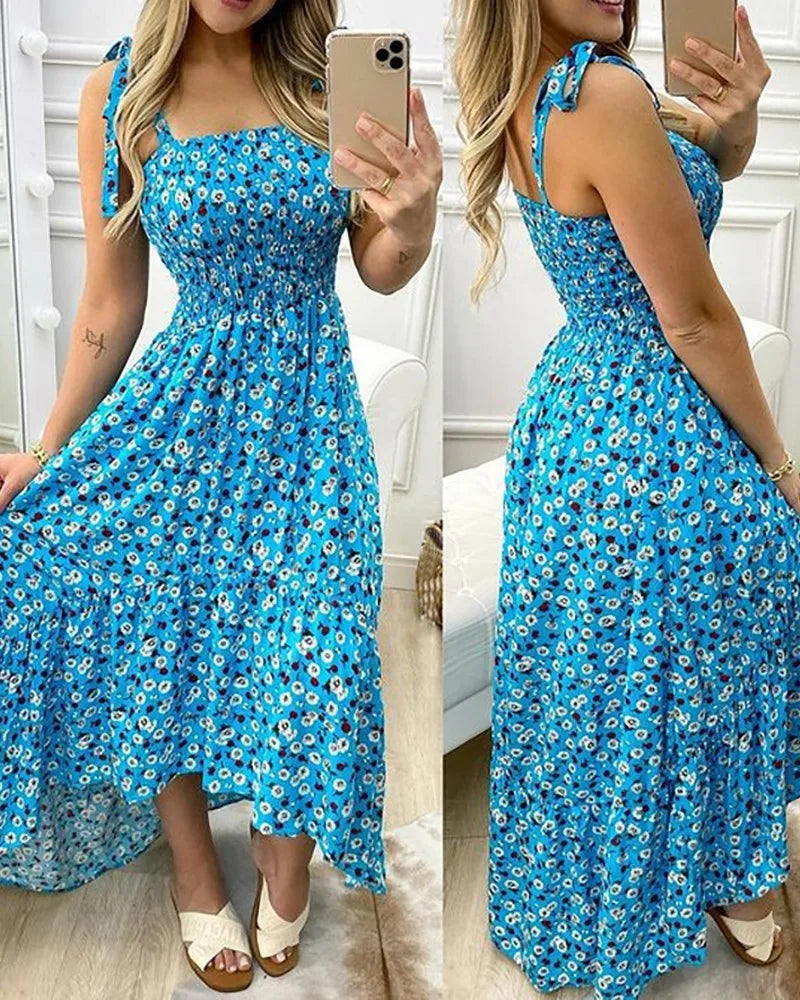 Summer Women's 2025  new irregular strapless halter sleeveless long dress Sling Patchwork Print Irregular Tube Top Dress