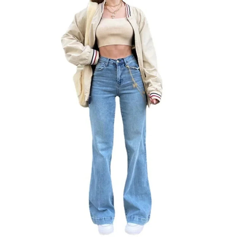 Women Elegant Vintage Stretch Bodycon Jeans Fashion Casual Double Breasted High Waist Skinny Denim Pants Trousers