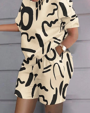 Women Casual Short Sleeve Outfit 2024 Summer Fashion Letter Printed O Neck Pocket Suit Female T Shirt Top Shorts Two Pieces Set