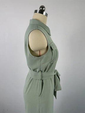 2024 Spring Summer Sleeveless Wide Leg Jumpsuit Women Turn-down Neck Pocket Front Zipper Fly Street One Piece Suit Playsuits