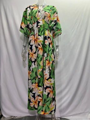 Casual Print Women Dress Summer Fahsion V Neck Short Sleeve Office Elegant Maxi Dresses Female Holiday Beach Party Dress New