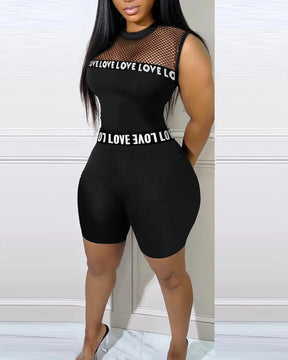 Fashion 2025 New Sexy 2 Pieces Sets Women Suits Letter Band Patch Fishnet Design Top & Shorts Set Feamle Clothes Black Outfits