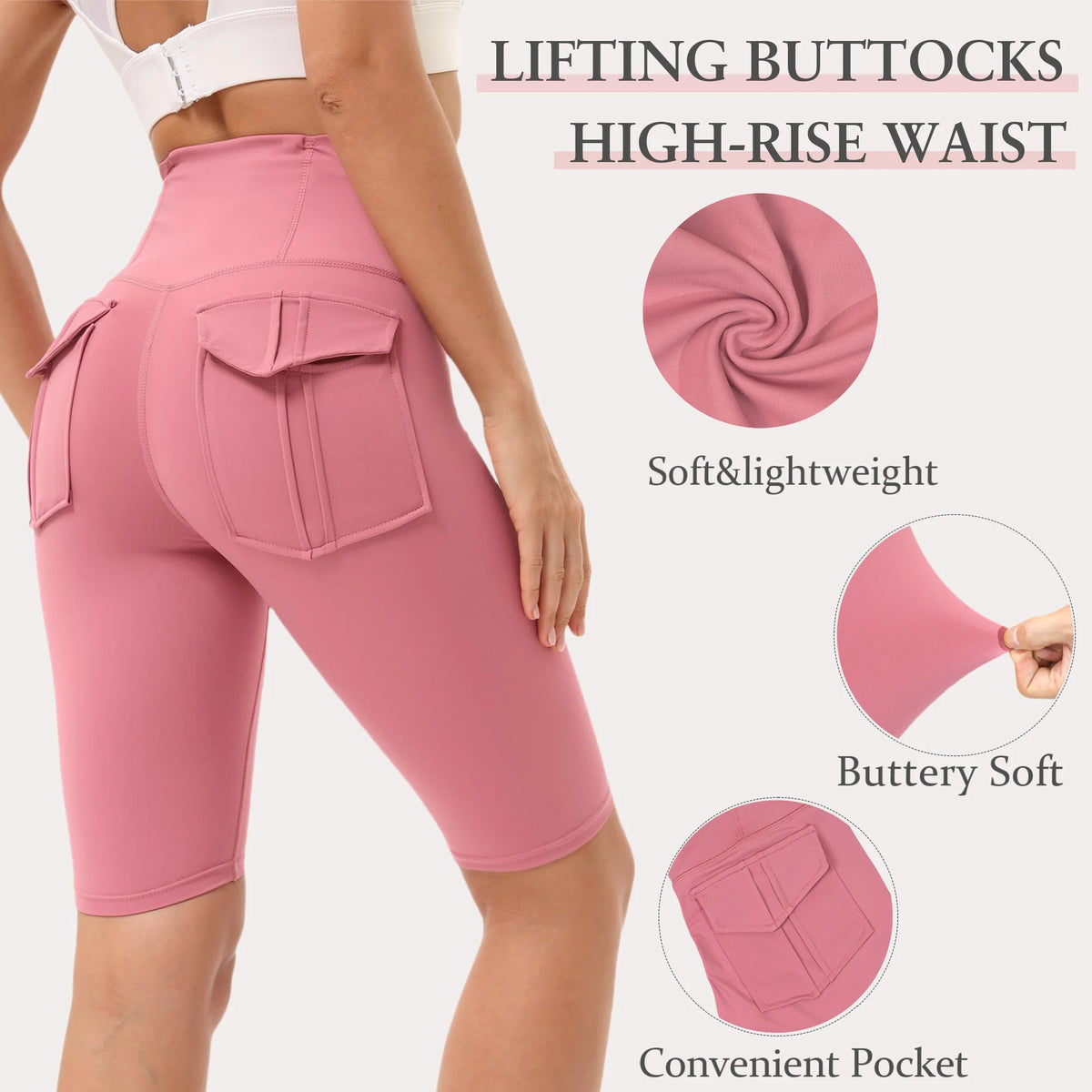 Women Yoga Legging Short High Waist Fitness Quick Drying Cycling Workout Gym Shorts Breathable sports pants with Butt pocket