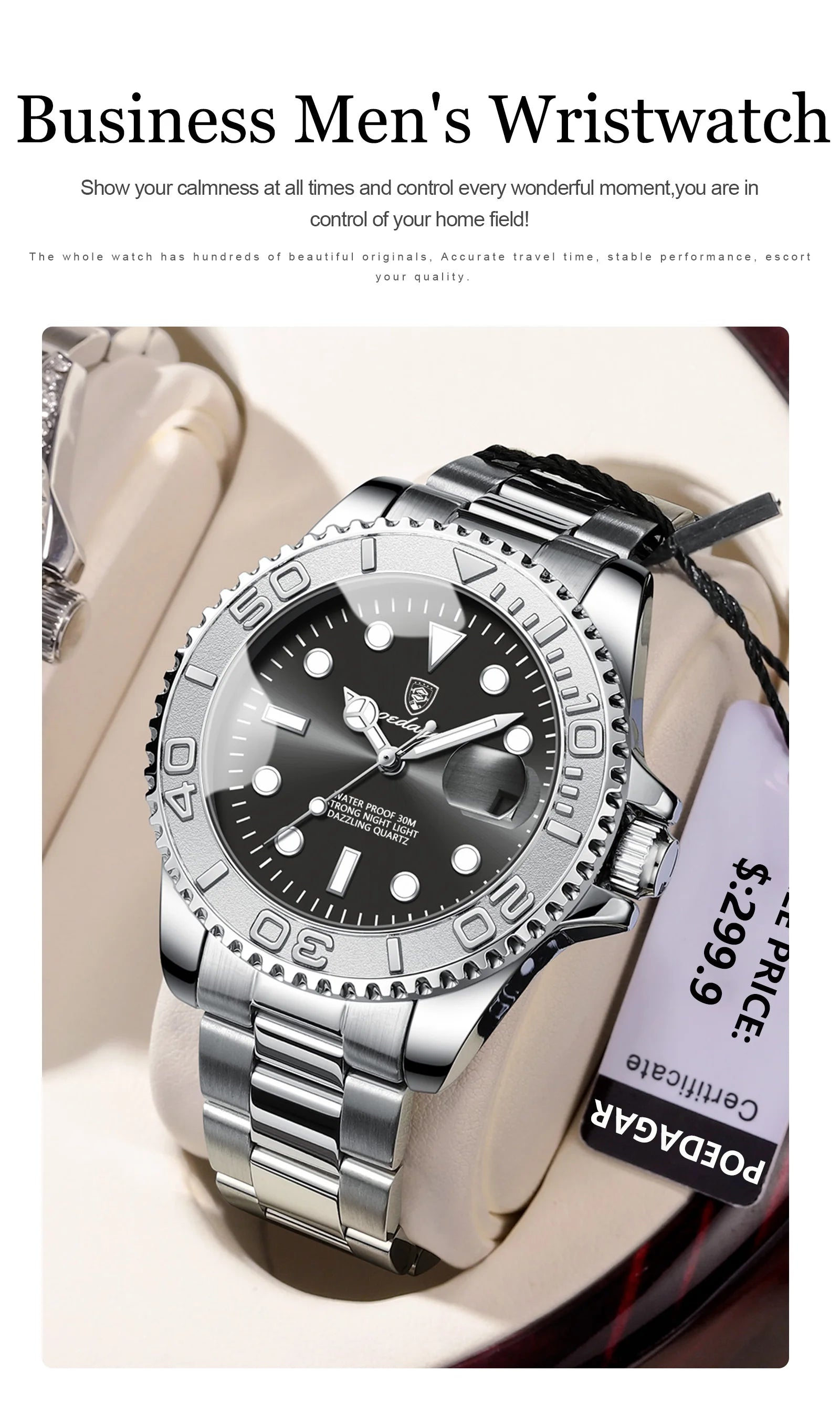 POEDAGAR Luxury Men Watch Business Quartz Man Clock Sports Waterproof Luminous Date Stainless Steel Men's Watches Male Reloj+box