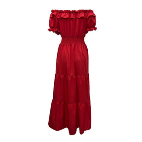 Women Fashion Ruffle One-piece Collar Dresses New Stretch Elasticated Waist Dress Female Commuter Casual Party Floor-length Gown