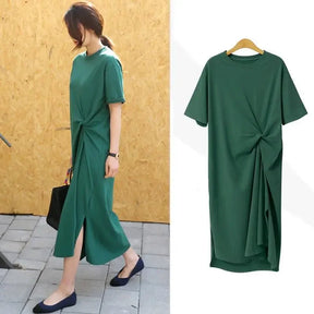 Summer Dress Casual 2024 Black Shirt Dress Midi Women Korean Style Clothes Side Split Ladies 4XL Short sleeve