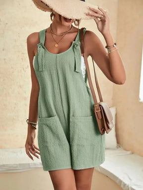 Women Wide Leg Overalls Casual Adjustable Strap Sleevelss Double Pocket Jumpsuits Sexy Loose Basic Daily Rompers OUFY-308