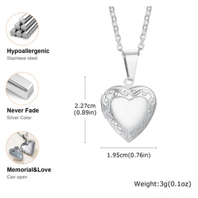 Vnox Never Fade Silver Color Stainless Steel Women Locket Pendant, Openable Heart Pendant Necklaces, Life Tree Floral Collar