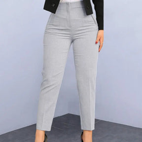 Stylish Office Pants 3D Cutting Workwear Anti-pilling Women Cropped Work Pants Solid Color Female Casual Trousers For Daily Wear
