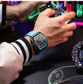 CURREN Sports Unique Rectangular Watches with Large Dial Casual Quartz Silicone Bands Wristwatches with Auto Date