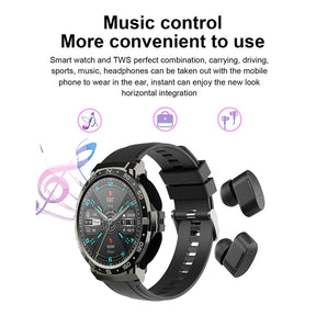 2 In 1 TWS Earphones Smart Watch Waterproof Wireless Bluetooth Dual Headset Call Health Blood Pressure Sports Music Smartwatch