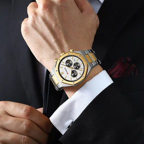 CURREN Fashion Casual Stainless Steel Band Quartz Wristwatches with Chronograph Waterproof Men's Watches