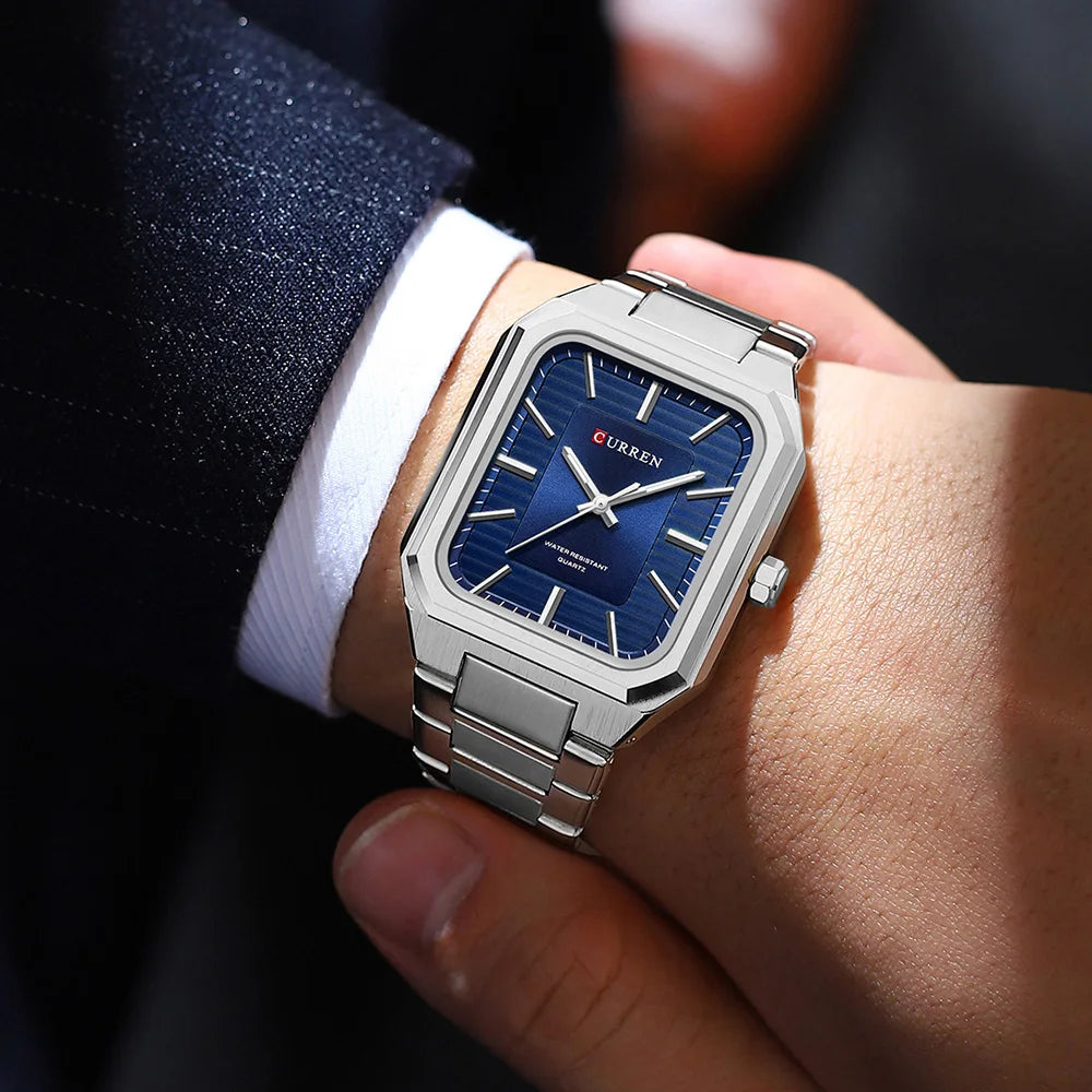 CURREN NEW Rectangular Business Watches for Men 2023 Fashion Brand Quartz Stainless Steel Band Wristwatch Male Clock 8457