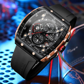 CURREN Sports Unique Rectangular Watches with Large Dial Casual Quartz Silicone Bands Wristwatches with Auto Date