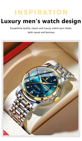 POEDAGAR Luxury Watch for Man Elegant Date Week Waterproof Luminous Men Watch Quartz Stainless Steel Sports Men's Watches reloj