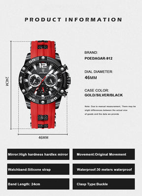 POEDAGAR Silicone Strap Sport Men's Watch Luxury Stopwatch Waterproof Military Wristwatches For Men Brand Luminous Clock Newest