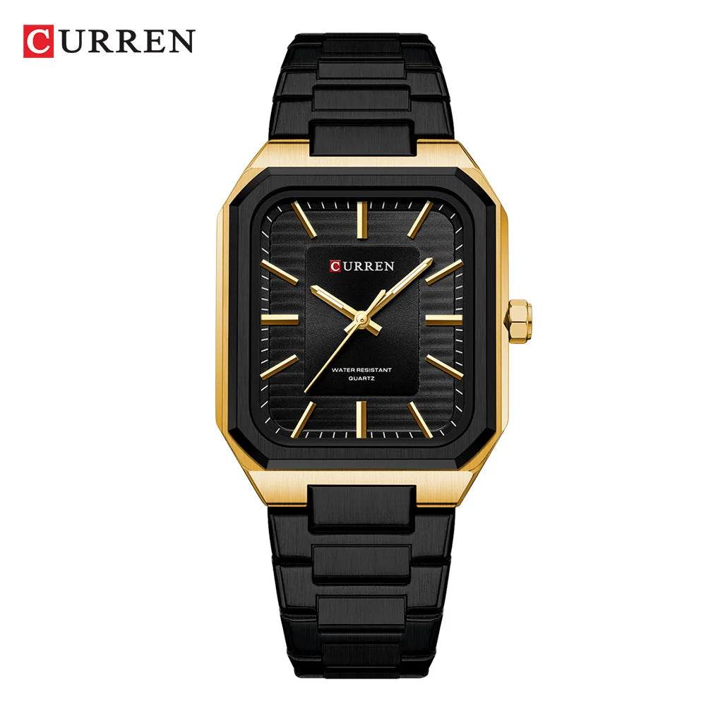 CURREN NEW Rectangular Business Watches for Men 2023 Fashion Brand Quartz Stainless Steel Band Wristwatch Male Clock 8457
