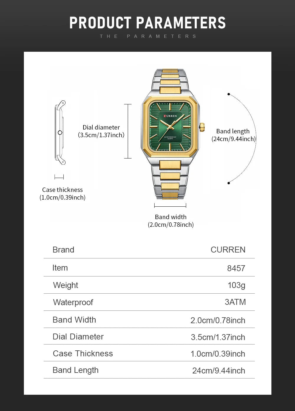 CURREN NEW Rectangular Business Watches for Men 2023 Fashion Brand Quartz Stainless Steel Band Wristwatch Male Clock 8457