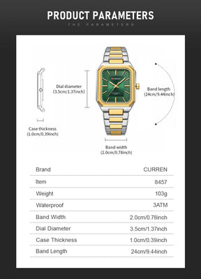 CURREN NEW Rectangular Business Watches for Men 2023 Fashion Brand Quartz Stainless Steel Band Wristwatch Male Clock 8457