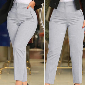 Stylish Office Pants 3D Cutting Workwear Anti-pilling Women Cropped Work Pants Solid Color Female Casual Trousers For Daily Wear